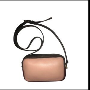 Talbots Genuine Leather Camera Bag Purse crossbody Maroon,Cream and Navy Blue